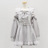 ハートボタンパールチェーンレースフリルワンピース