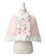 ファーポンポンハートビジューリボンケープコート