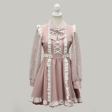 フリルたっぷりレースアップリボンワンピース