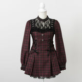 十字架チェーンチョーカー風レースアップワンピース【選べる柄】