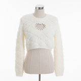 【新春セール】着丈選べるビジューハート開きニット/チュニック/ミニワンピ【大きいサイズ有】