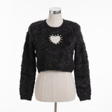 【新春セール】着丈選べるビジューハート開きニット/チュニック/ミニワンピ【大きいサイズ有】