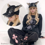 ピアス付ダメージ加工ネコキャップ帽子