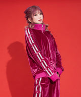 ビジューラインスタンドカラーベロアジャージパーカー【セットアップ可】