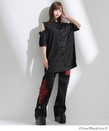 肩開きジップ2wayドラゴン柄配色チャイナブラウス/ワンピース