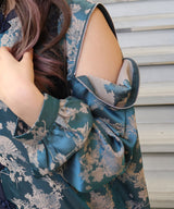 肩開きジップ2wayドラゴン柄配色チャイナブラウス/ワンピース