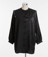 肩開きジップ2wayドラゴン柄配色チャイナブラウス/ワンピース