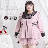 レースリボン襟フリルウエストハートバックルセットアップ