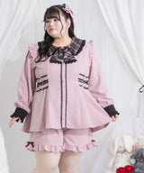 レースリボン襟フリルウエストハートバックルセットアップ