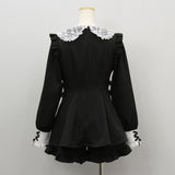 レースリボン襟フリルウエストハートバックルセットアップ