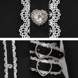 レースリボン襟フリルウエストハートバックルセットアップ