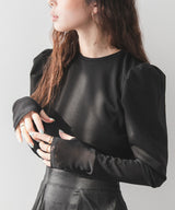 リブパワショルシアー袖トップス