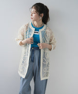 【最上もが着用】コード刺繍メッシュチュニックカーデ