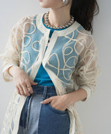 【最上もが着用】コード刺繍メッシュチュニックカーデ