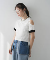 【メール便】カットオフバイカラースリーブTシャツ