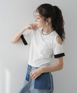 【メール便】カットオフバイカラースリーブTシャツ