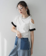 【メール便】カットオフバイカラースリーブTシャツ