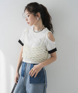 【メール便】カットオフバイカラースリーブTシャツ