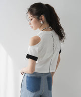 【メール便】カットオフバイカラースリーブTシャツ
