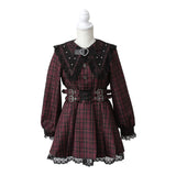 クモレース角襟ベルトレースアップワンピース