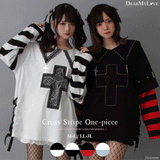 十字架スタッズストライプワンピース