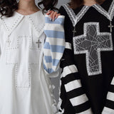 十字架スタッズストライプワンピース