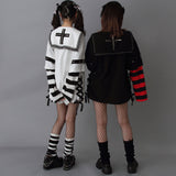 十字架スタッズストライプワンピース