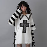 十字架スタッズストライプワンピース