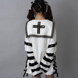 十字架スタッズストライプワンピース