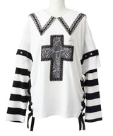 十字架スタッズストライプワンピース