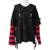 十字架スタッズストライプワンピース