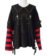 十字架スタッズストライプワンピース