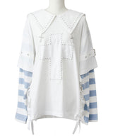 十字架スタッズストライプワンピース