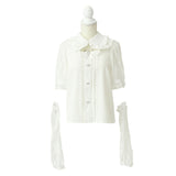 キラキラビジューパールハートリボンレースアームカバーブラウス