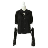 キラキラビジューパールハートリボンレースアームカバーブラウス