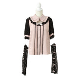 キラキラビジューパールハートリボンレースアームカバーブラウス