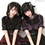 チョーカー風クロスレースブラウス