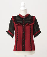 チョーカー風クロスレースブラウス