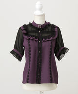 チョーカー風クロスレースブラウス