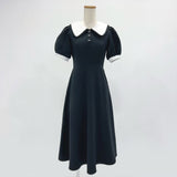 【4L~6L】配色角襟セーラーパイピングリボンワンピース