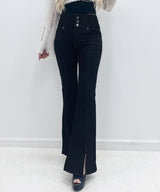 レースアップ美脚ストレッチフレアデニムパンツ