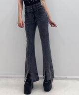 【新春セール】レースアップ美脚ストレッチフレアデニムパンツ