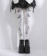 【メール便】薔薇×骨×王冠プリントタイツ