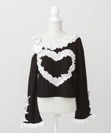 ワンショルダーハートレースフリルTシャツ