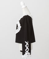 ワンショルダーハートレースフリルTシャツ