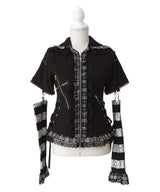 【新春セール】猫耳チェックフリルクモレースパンクショートトップス