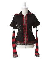 【新春セール】猫耳チェックフリルクモレースパンクショートトップス