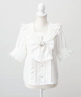 シアーギンガムフリルレースリボンセーラーブラウス