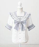 シアーギンガムフリルレースリボンセーラーブラウス