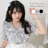 丸襟フリルヨークレースリボンブラウス